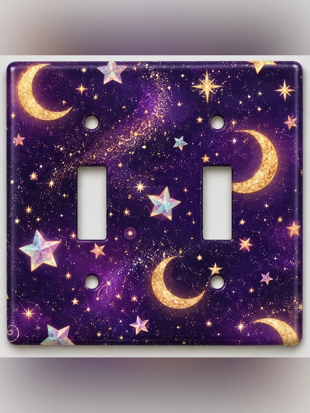 Handmade Purple Celestial Moon Stars Double Toggle Light Switch Cover